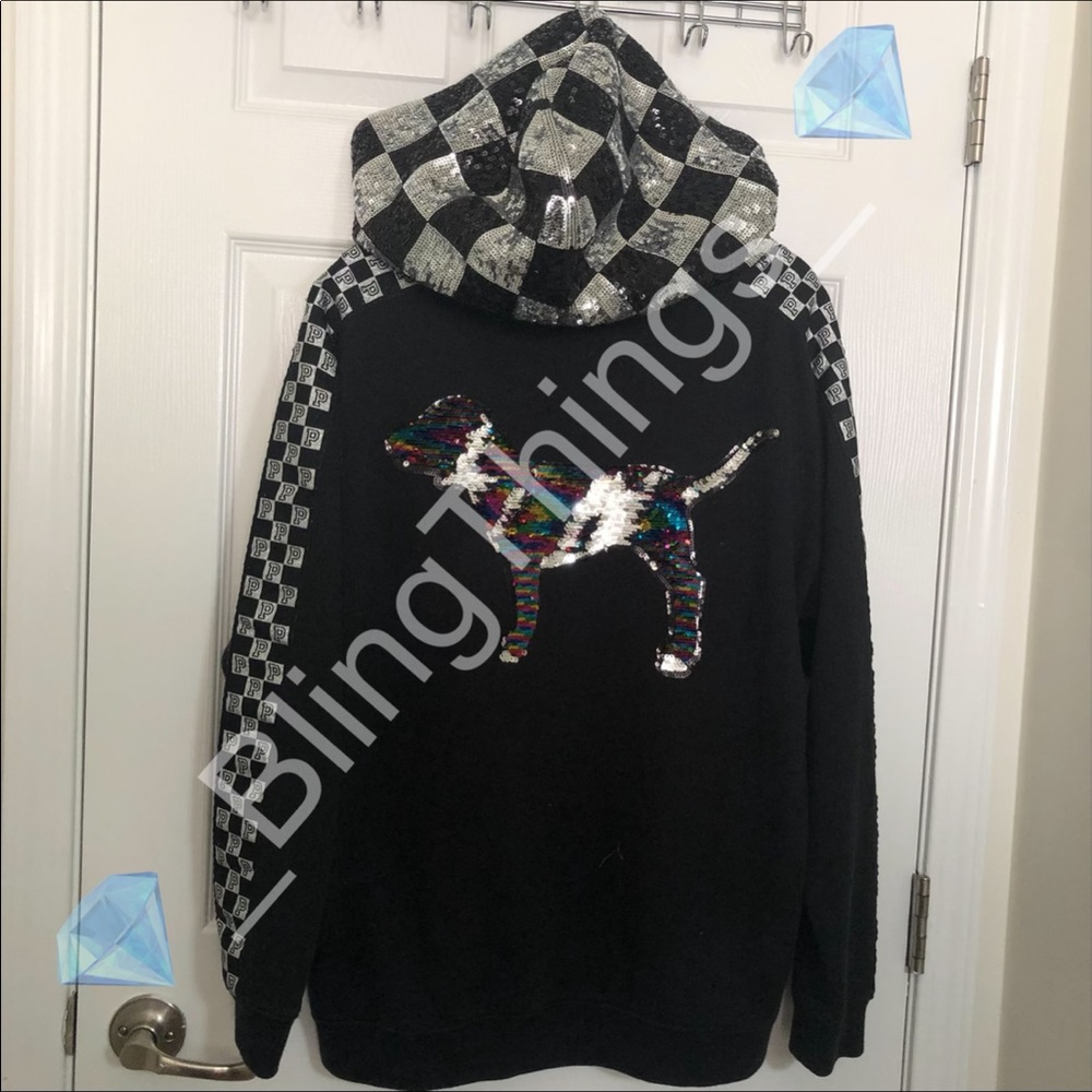 ⭐️Rare VS PINK Rainbow Bling Fashion Show Sherpa Hoodie⭐️